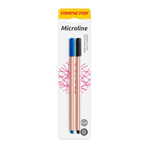 Caneta Azul e Preta Microline 0,4mm Compactor Pacote com 2 unidades