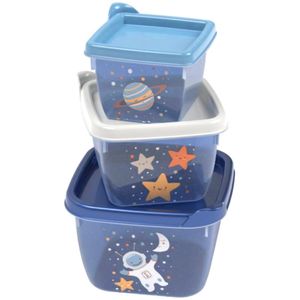Kit Potes com Tampa Infantil Astronauta Plasutil Conjunto com 3 Peças