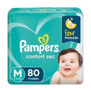 Fralda Descartável Pampers Confort Sec Hiper Tamanho M Pacote com 80 Unidades
