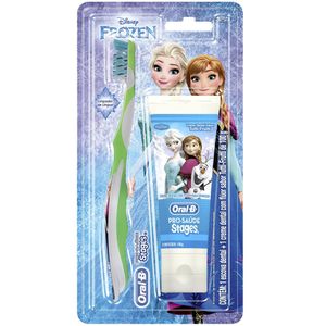 Kit Escova Macia + Creme Dental Infantil com Flúor Tutti Frutti Frozen Oral-B Pro-Saúde Stages 100g