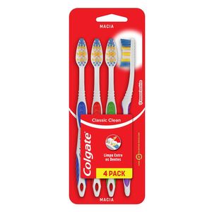 Escova de Dente Colgate Classic Clean Macia Pacote com 4 Unidades Cores Sortidas