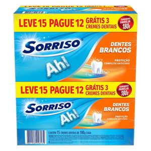 Creme Dental Clareador Sorriso Dentes Brancos 180g 15 unidades