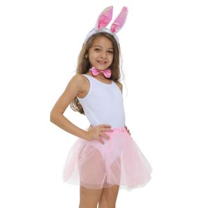 Kit Coelhinha Infantil Tiara Gravata e Saia de Tutu Rosa