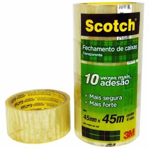 Fita De Empacotamento Pvc 45X45M Transparente Combo com 4 Rolos 3M Scotch