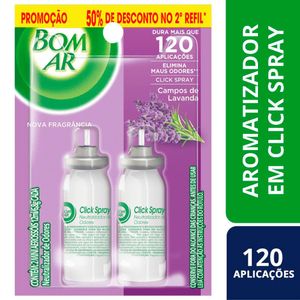 Aromatizador Bom Ar Click Spray Refil 50% off na 2ª Unidade Campos de Lavanda