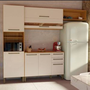 Armário de Cozinha Carmenere 4 Portas 100% Mdf Amêndoa e Off White - Móveis Ronipa