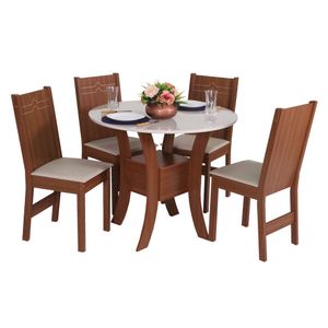 Conjunto de Mesa de Jantar com 4 Cadeiras Ayla 0,90 m Nature e Off White - Móveis São Carlos