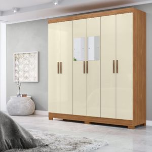 Guarda-Roupa com Espelho Holanda 6 Portas 2 Gavetas Maxel Cinamono/Off White 100% MDF