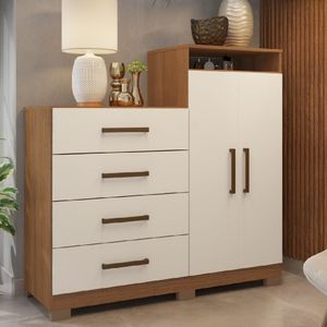 Cômoda Áurea 2 Porta 4 Gavetas Damobile Amêndola Touch/Off-White