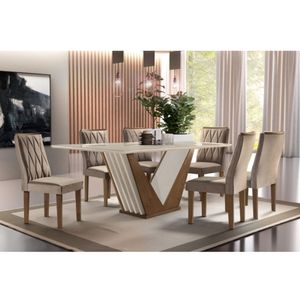 Conjuto de Mesa Vegas com 6 Cadeiras Chocolate/Off White