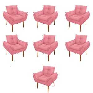 Kit 07 Poltronas Decorativas Opala Retro Consultório Suede