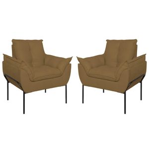 Kit 02 Poltronas Base Metal Preto Sala Quarto Balaqui Decor