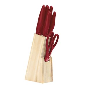 Conjunto de Facas 7 Peças com Cepo Cross Vermelho Brinox