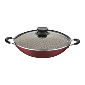 Wok Tramontina Paris Antiaderente Vermelho  Tampa de Vidro 32 cm 4,4 L