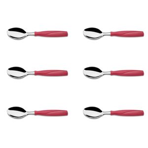 Kit 6 Colher de Mesa Aço Inox Vermelho Brinox
