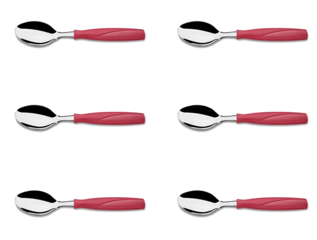 Kit 6 Colher de Mesa Aço Inox Vermelho Brinox
