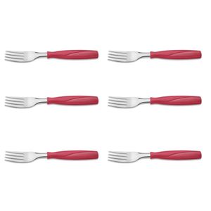 Kit 6 Garfo de Mesa Aço Inox Vermelho Brinox