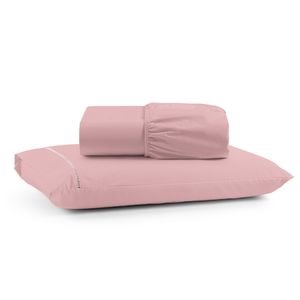 Jogo de Lençol Luiza Solteiro 2 Pçs Percal 100% Algodão 180 Fios Ponto Palito - Rosa