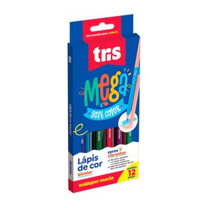 Lápis De Cor Tris Ponta Dupla Mega Soft Color Bicolor Caixa com 12 Lápis 24 Cores