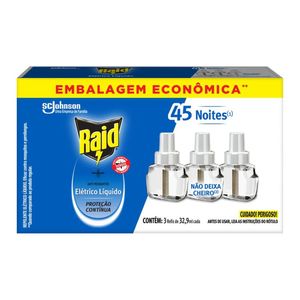 Repelente Elétrico Líquido Raid 45 Noites Refil 3UN de 32,9ml
