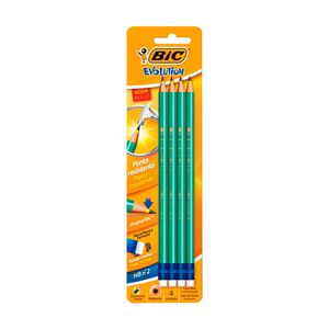 Lápis Preto Evolution Redondo com Borracha HB Bic 4 unidades