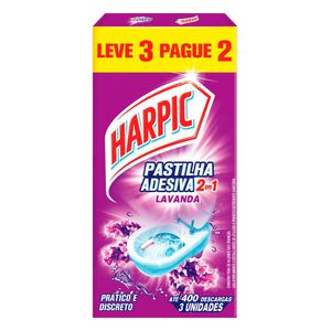 Limpador e Aromatizador Sanitário Pastilha Adesiva Power 2 em 1 Lavanda Harpic Pacote com 3 unidades