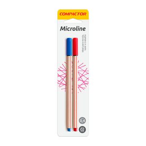Caneta Esferográfica Microline Plus Azul e Vermelha 0,4mm Compactor Combo com 2 Cores