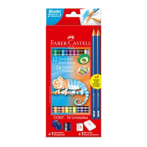 Lápis de Cor Bicolor Faber Castell 12 cores com Kit