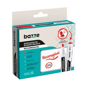 Marcador De Quadro Branco Bazze - Recarregável - Vermelho - Com 12 Unidades