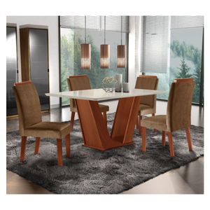 Conjunto Mesa Grandene 4 Cadeiras LJ Móveis Castanho Prêmio/Off White