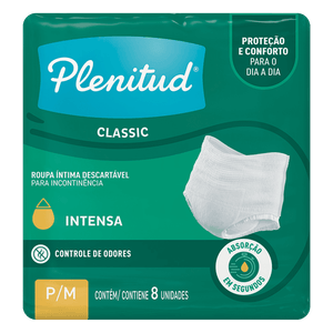 Fralda Descartável Adulto Classic Tamanho P/M Plenitud Pacote com 8 Unidades