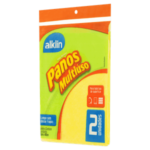 Pano Multiuso Amarelo Alklin 36cmx40cm Pacote com 2 Unidades