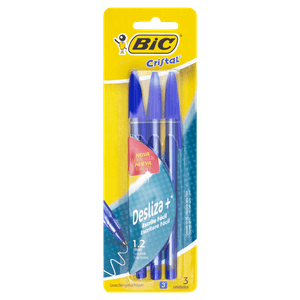 Caneta Esferográfica Azul 1,2mm Ponta Média Bic Cristal Pacote com 3 Unidades