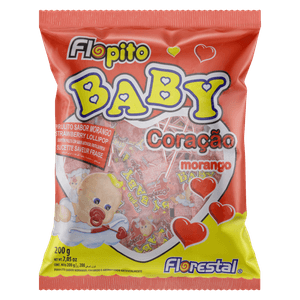 Pirulito Morango Florestal Flopito Baby Coração Pacote 200g
