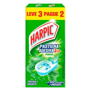 Harpic Limpador e Aromatizador Sanitário Pastilha Adesiva Power 2 em 1 Pinho - Leve 3 Unidades Pague 2