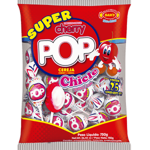 Pirulito Cherry Pop Cereja Pacote com 25 Unidades