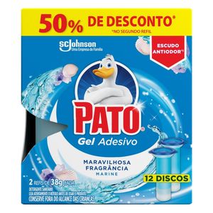 Desodorizador Sanitário Pato Gel Adesivo Marine 50% Desconto Segundo Refil 38g 2x6un