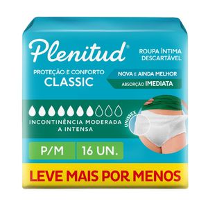 Roupa Íntima Plenitude Classic Tamanho P/M 16x1