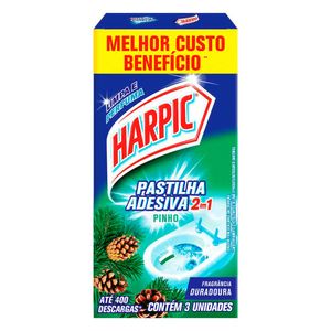 Harpic Limpador e Aromatizador Sanitário Pastilha Adesiva Power 2 em 1 Pinho Pacote com 3 unidades