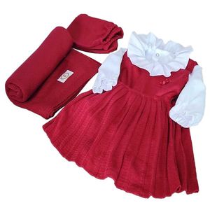 Saída Maternidade Tricô Bordado Vestido Vermelho 5Pç Fofinho