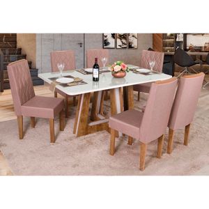 Conjunto de Mesa Vitória 6 Cadeiras São Carlos  Freijó/Off White
