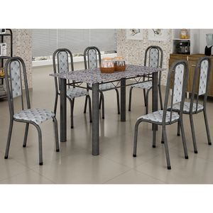 Conjunto de Mesa Tubular Parati 6 Cadeiras Uai Móveis Prata Martelado