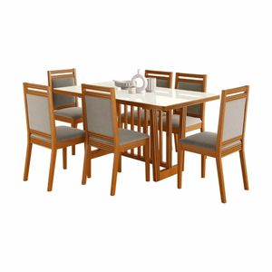 Conjunto de Mesa 6 Cadeiras Rose Imbuia/Castor Off White Álamo 160x90cm