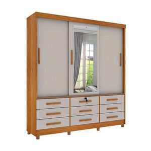 Guarda-Roupa com Espelho Chicago 3 Portas Cinamomo/Off White