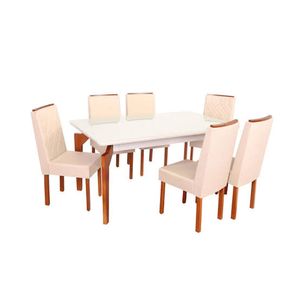 Conjunto Mesa Abeille com 6 Cadeiras 1,57X0,90 Mel/Off White