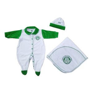 Kit Bebê Palmeiras Macacão Manta e Gorro Malha Oficial