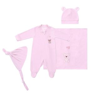 Saída De Maternidade Menina Plush Urso Rosa 4Pçs Fofinho