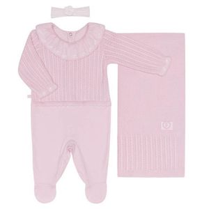Saída Maternidade Tricô Bordado Rosa 3 Pçs Fofinho