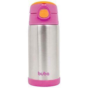 Garrafa Térmica 400ml com Canudo Rosa Buba