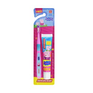 Kit Escova Macia + Gel Dental Infantil Dentalclean Peppa Pig Anticárie Tutti Frutti com Flúor Ativo 50g